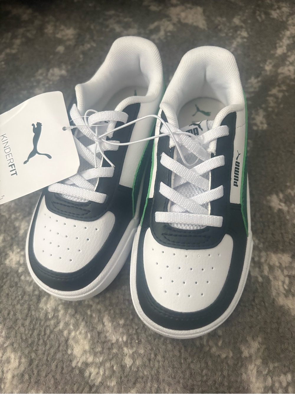Puma Kids White Black with Green Accent Sneakers